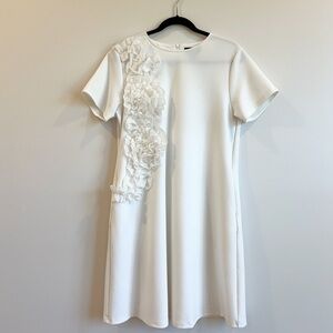 Gracia White Ruffle Floral Knee Length Dress